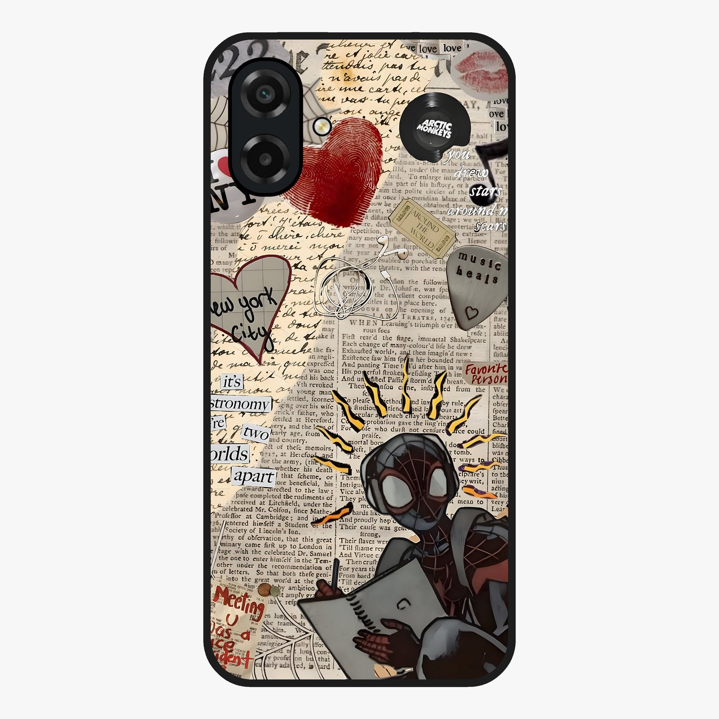 City Dream Sketch Glass Case showing flat back view with artistic city skyline sketch artwork and glossy glass finish.