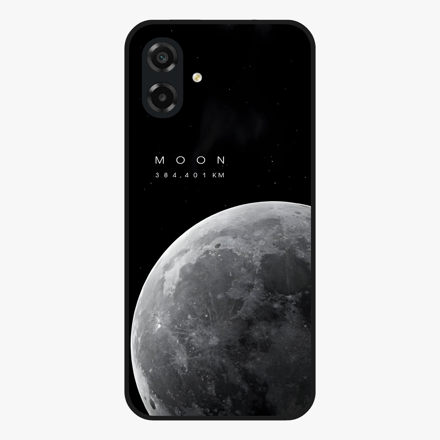 Cosmic Moon Glow Glass Case showing flat back view with glowing moon artwork and glossy glass finish.