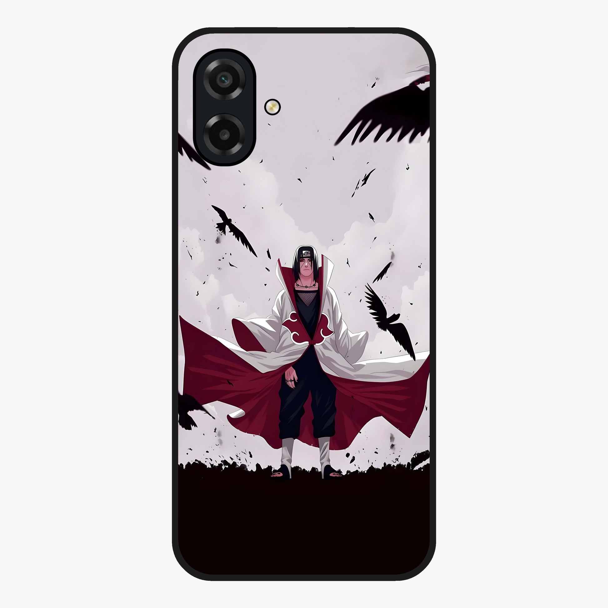 Crimson Crow Ascension Glass Case showing flat back view with mystical crow artwork and glossy glass finish.