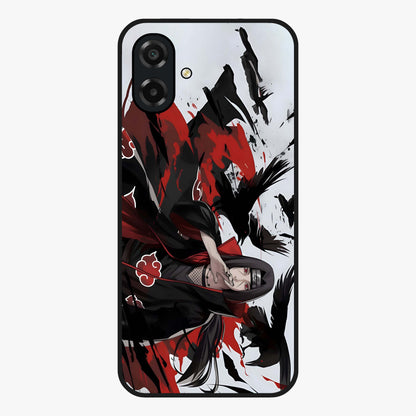 Crimson Crow Illusion Glass Case showing flat back view with artistic crow illusion artwork and glossy glass finish.
