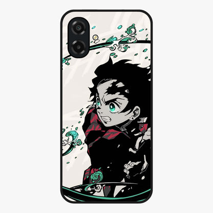 Demon Slayer Glass Case showing flat back view with bold anime inspired artwork and glossy glass finish.