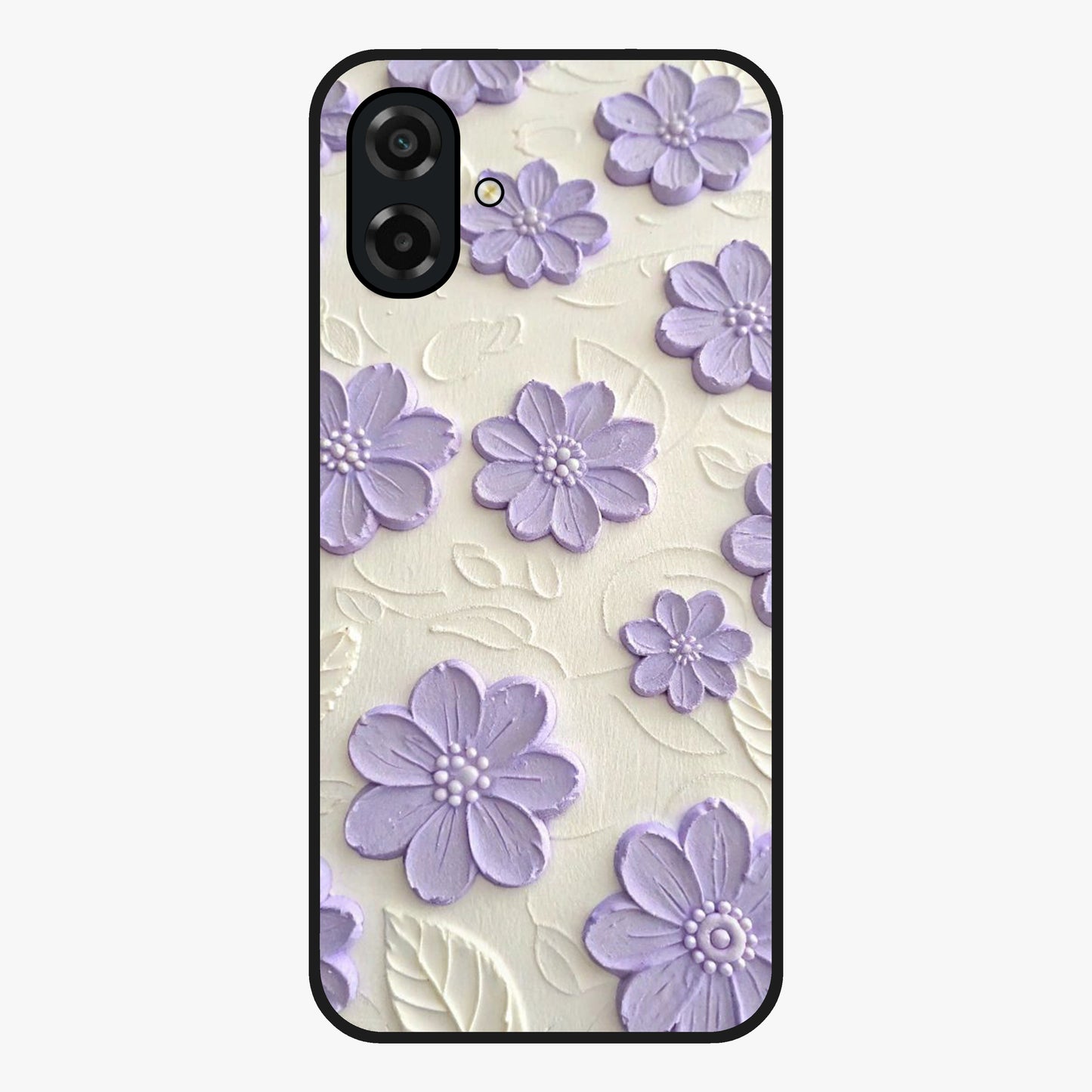 Floral Wall Art With Purple Flowers Glass Case showing flat back view with purple flower artwork and glossy glass finish.
