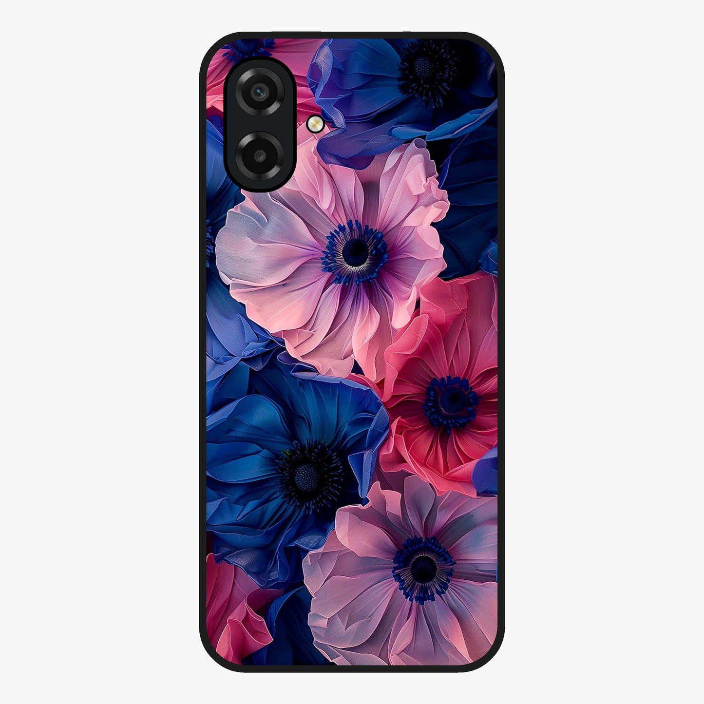 Flower Paper Art Pattern Glass Case showing flat back view with paper cut style floral artwork and glossy glass finish.
