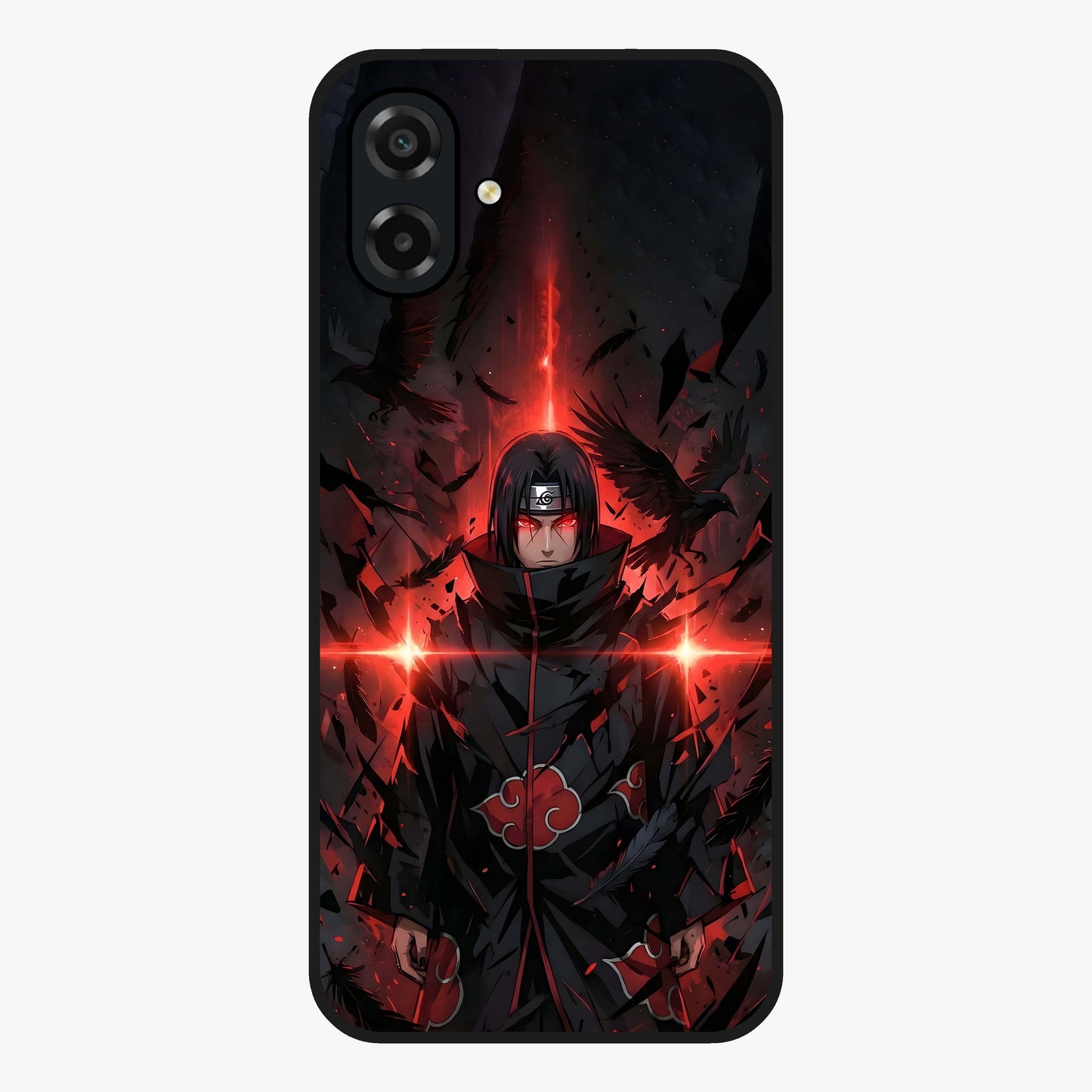 Focused Blade Discipline Glass Case showing flat back view with warrior sword themed artwork and glossy glass finish.