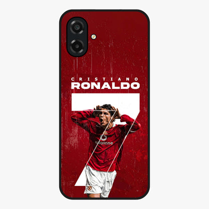 Goal Celebration Legacy Glass Case showing flat back view with football celebration inspired artwork and glossy glass finish.