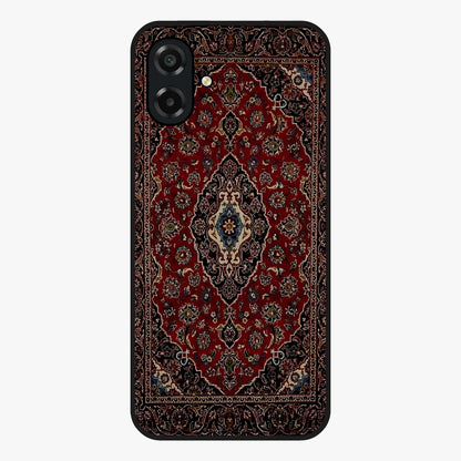 Heritage Carpet Royale Glass Case showing flat back view with ornate Persian carpet inspired pattern and glossy glass finish.