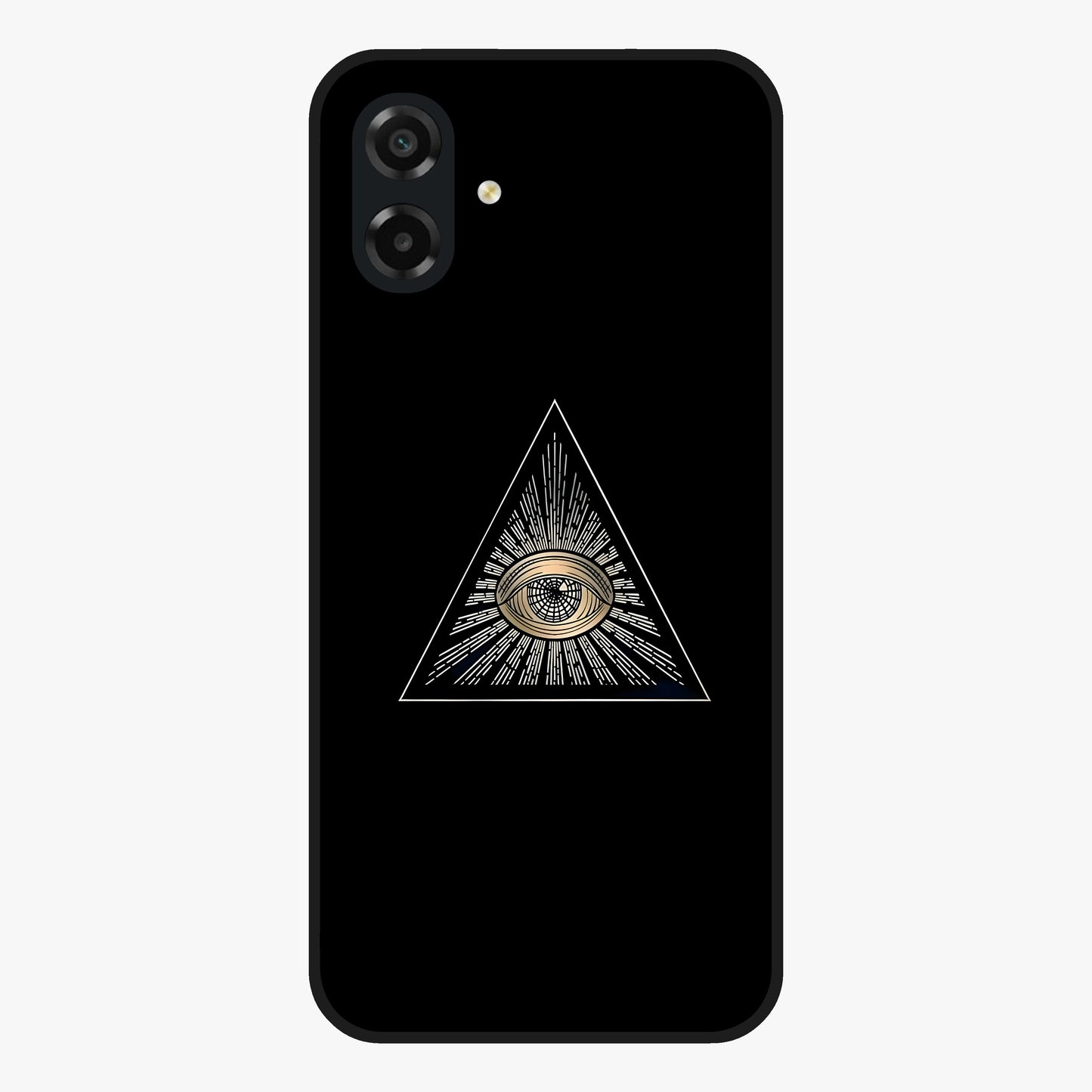 Illuminati Evil Glass Case showing flat back view with mysterious illuminati symbol artwork and glossy glass finish.