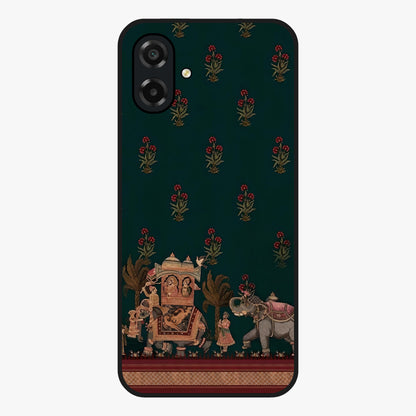 Macmerise Glass Case showing flat back view with stylish modern artwork and glossy glass finish.