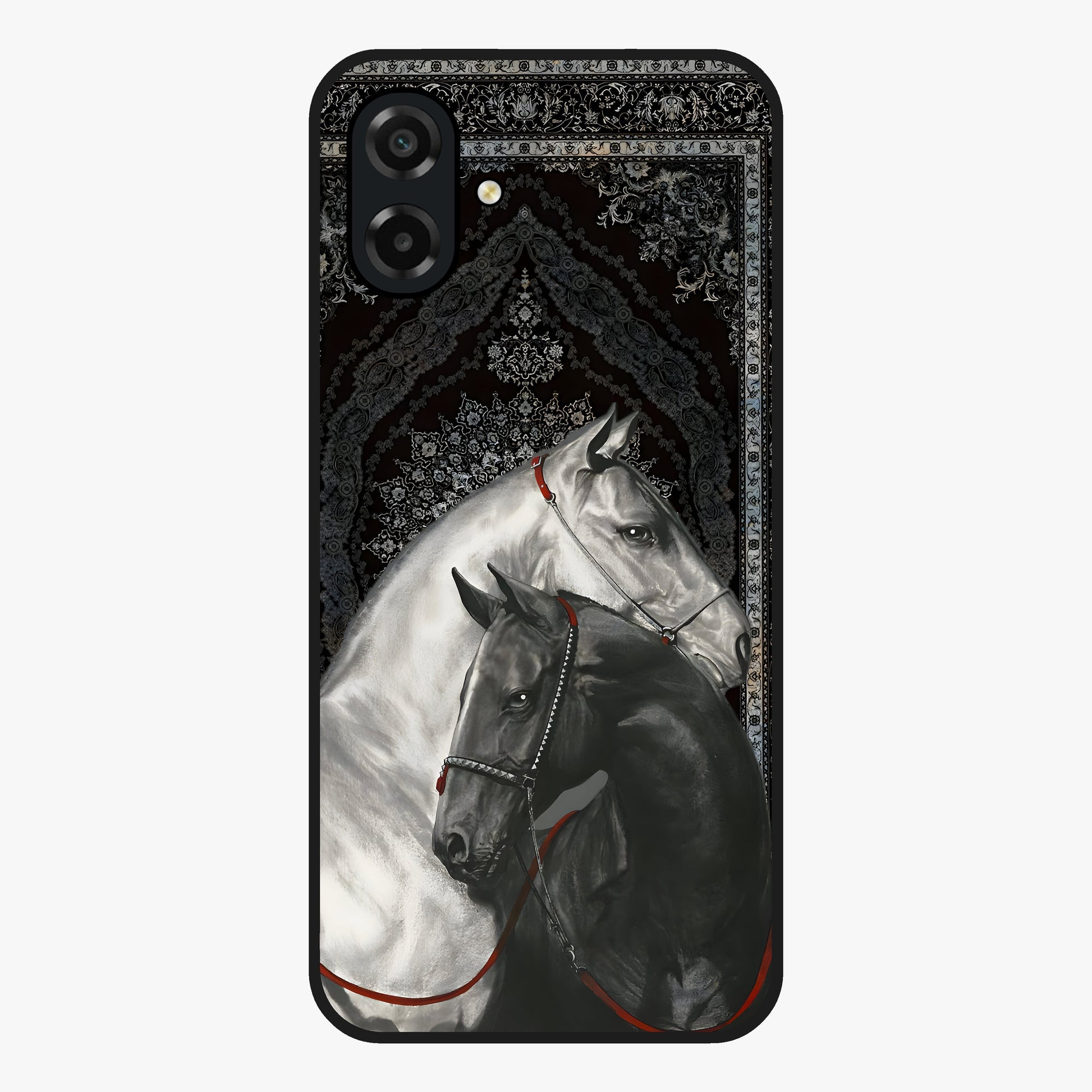 Majestic Ride Legacy Glass Case showing flat back view with powerful automotive inspired artwork and glossy glass finish.