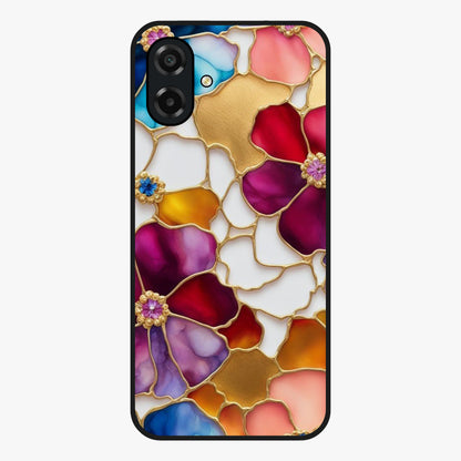 Marble Flower Pattern Glass Case showing flat back view with marble texture floral artwork and glossy glass finish.