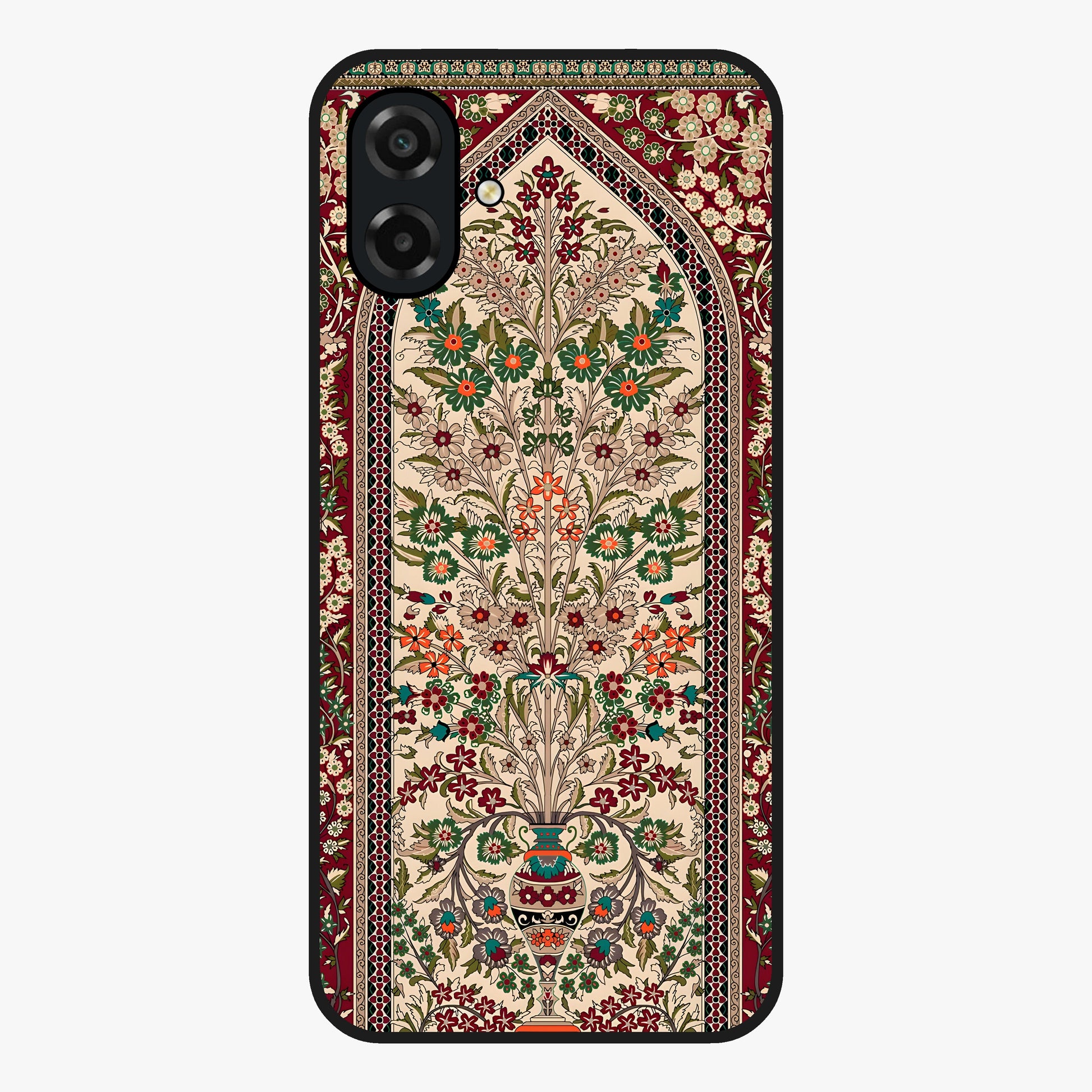 Persian Inspired Glass Case showing flat back view with ornate Persian style pattern artwork and glossy glass finish.