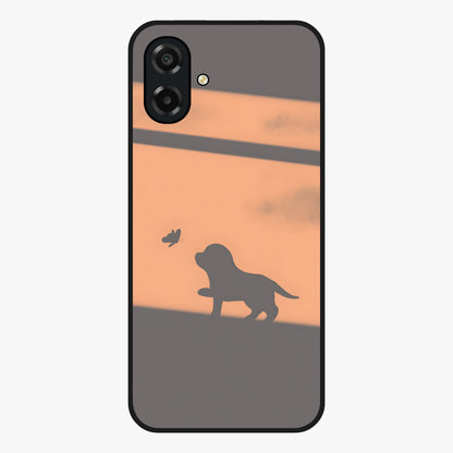 Puppy Shadow Art Glass Case showing flat back view with cute puppy shadow style artwork and glossy glass finish.