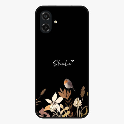 Quiet Garden Tune Custom Name Glass Case showing flat back view with peaceful garden artwork and personalized name design.