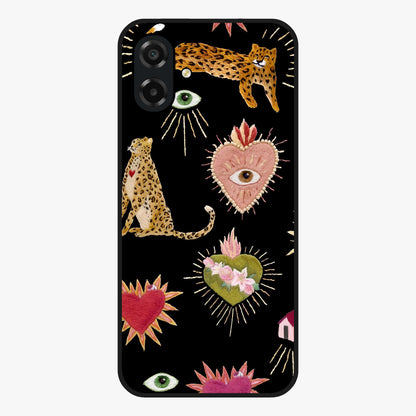 Sacred Jungle Heart Glass Case showing flat back view with jungle inspired heart artwork and glossy glass finish.