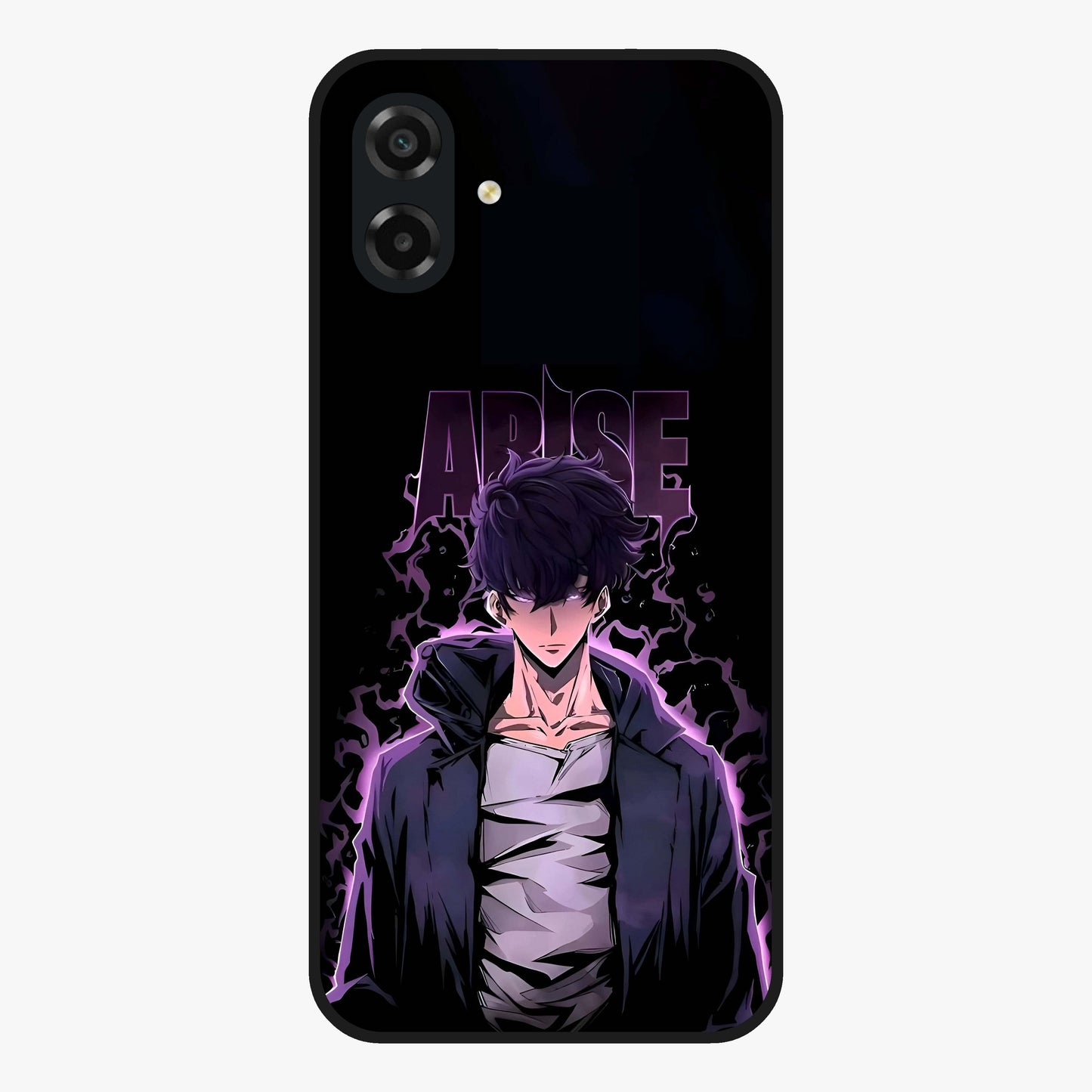 Shadow Monarch Awakening Glass Case showing flat back view with powerful dark monarch themed artwork and glossy glass finish.