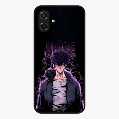 Shadow Monarch Awakening Glass Case showing flat back view with powerful dark monarch themed artwork and glossy glass finish.