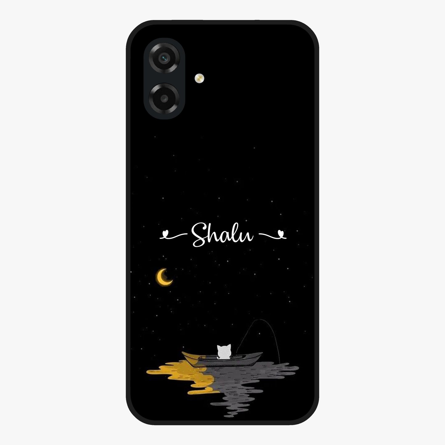 Silent Night Row Glass Case showing flat back view with calm night themed artwork and glossy glass finish.