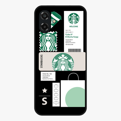 Starbucks Mocha Glass Case showing flat back view with coffee inspired artwork and glossy glass finish.