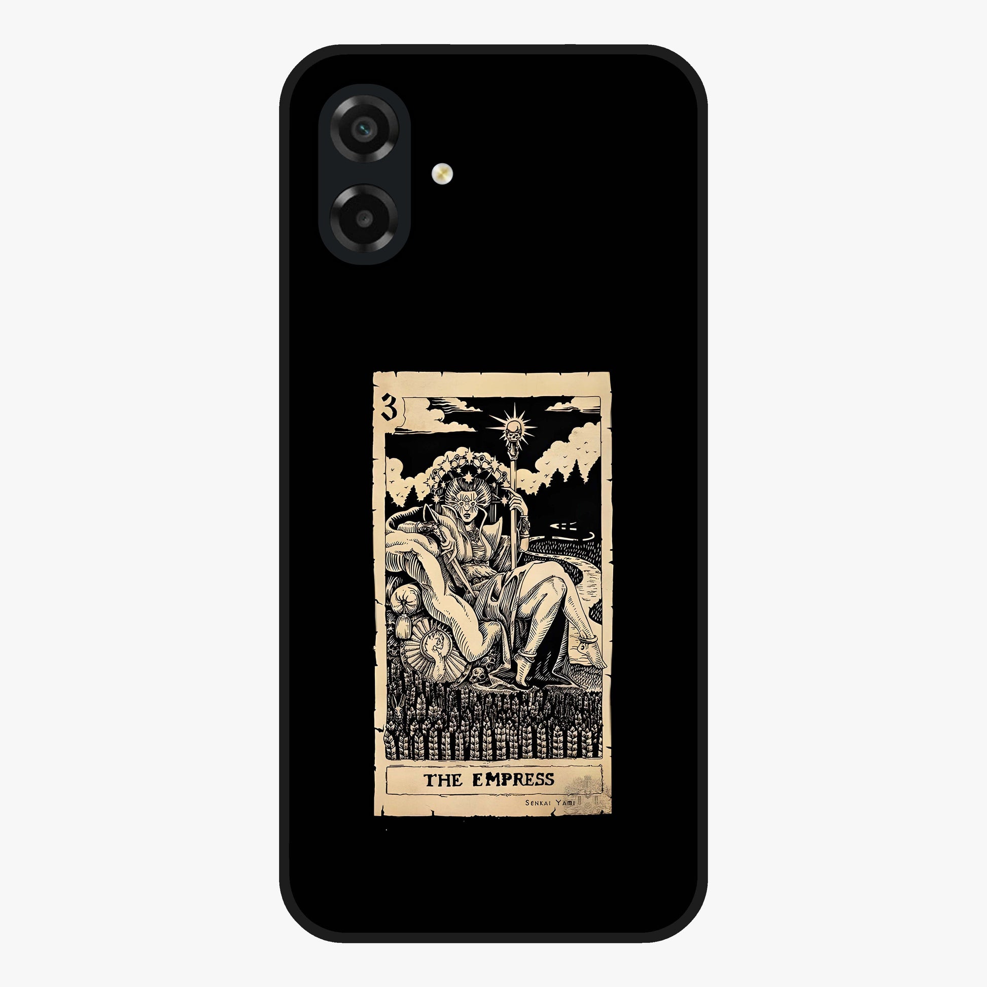 The Empress Glass Case showing flat back view with regal feminine artwork and glossy glass finish.
