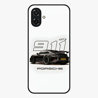 Turbo Legacy Icon Glass Case showing flat back view with iconic sports car inspired artwork and glossy glass finish.
