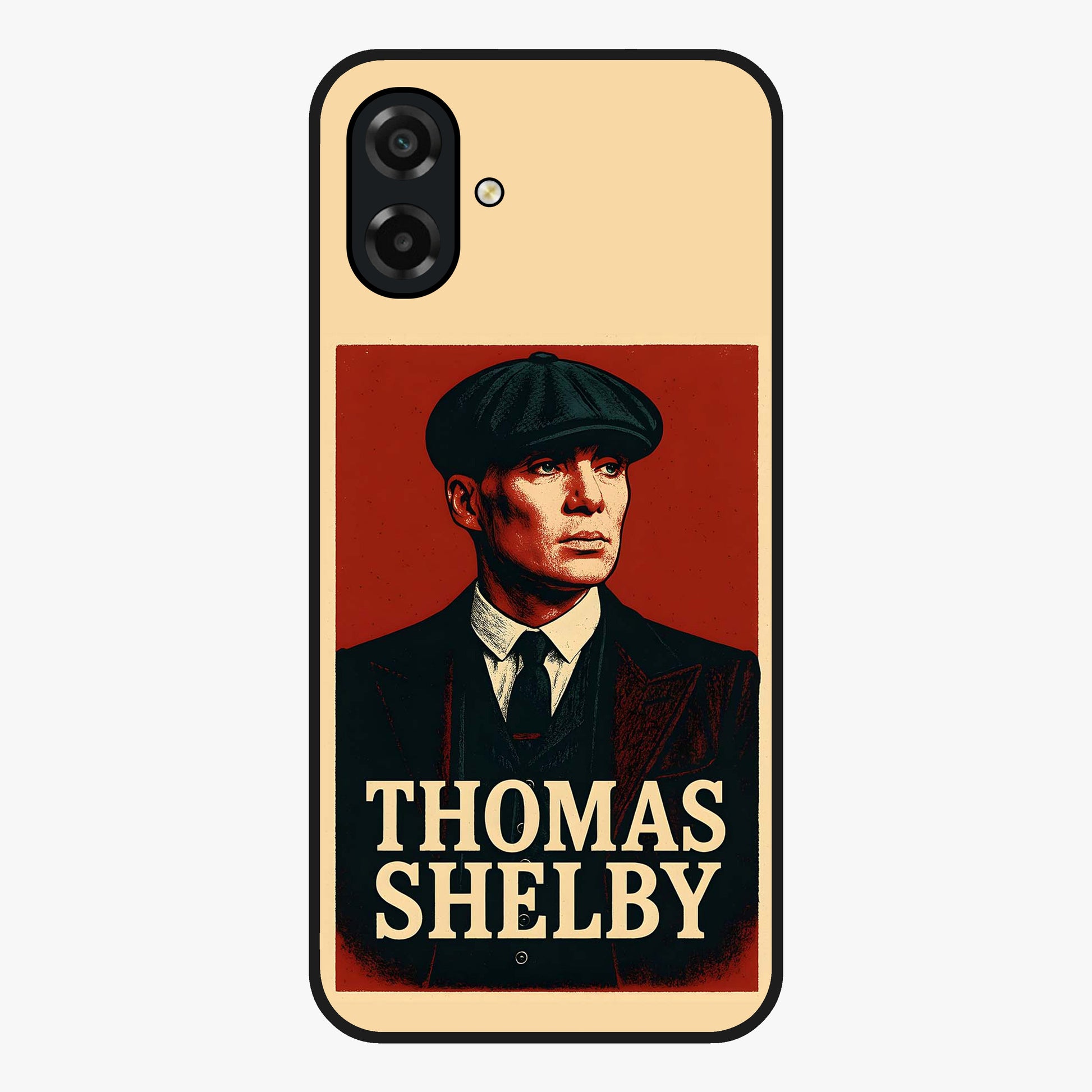 Vintage Mafia Authority Glass Case showing flat back view with bold vintage mafia inspired artwork and glossy glass finish.