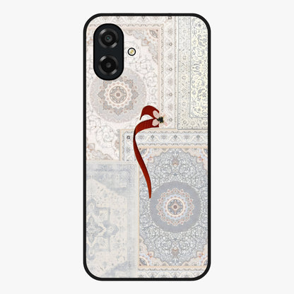 White Aesthetic Bow Glass Case showing flat back view with minimal bow artwork and glossy glass finish.