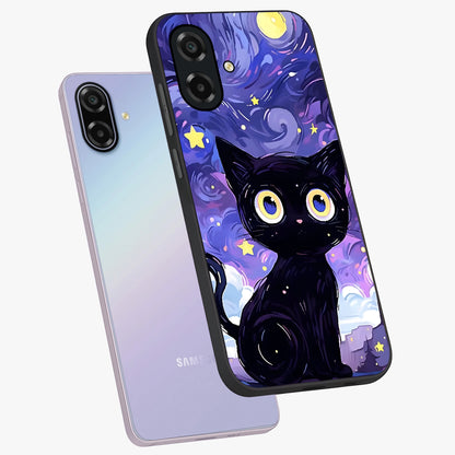 Abstract Cat Art Glass Case displayed in angled mockup highlighting modern abstract cat artwork and sleek glass surface.