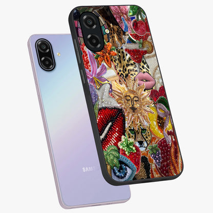 Beaded Fashion Jungle Glass Case displayed in angled mockup highlighting colorful fashion bead design and artistic pattern.