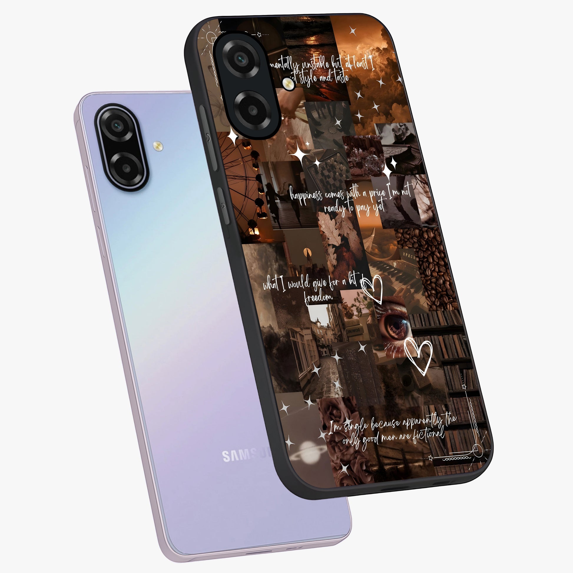 Bittersweet Aesthetic Chaos Glass Case displayed in angled mockup highlighting expressive abstract artwork and edgy aesthetic theme.