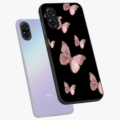 Butterfly Pattern Glass Case displayed in angled mockup highlighting delicate butterfly design and aesthetic pattern style.