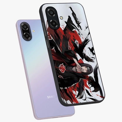 Crimson Crow Illusion Glass Case displayed in angled mockup highlighting mysterious crow graphic with dark aesthetic style.