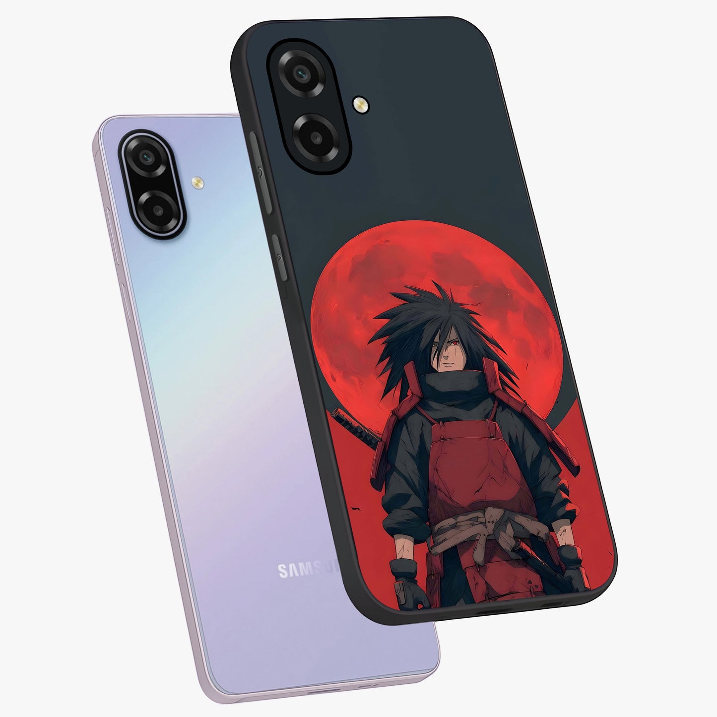 Crimson Moon Warlord Glass Case displayed in angled mockup highlighting dramatic crimson moon design with fantasy aesthetic.