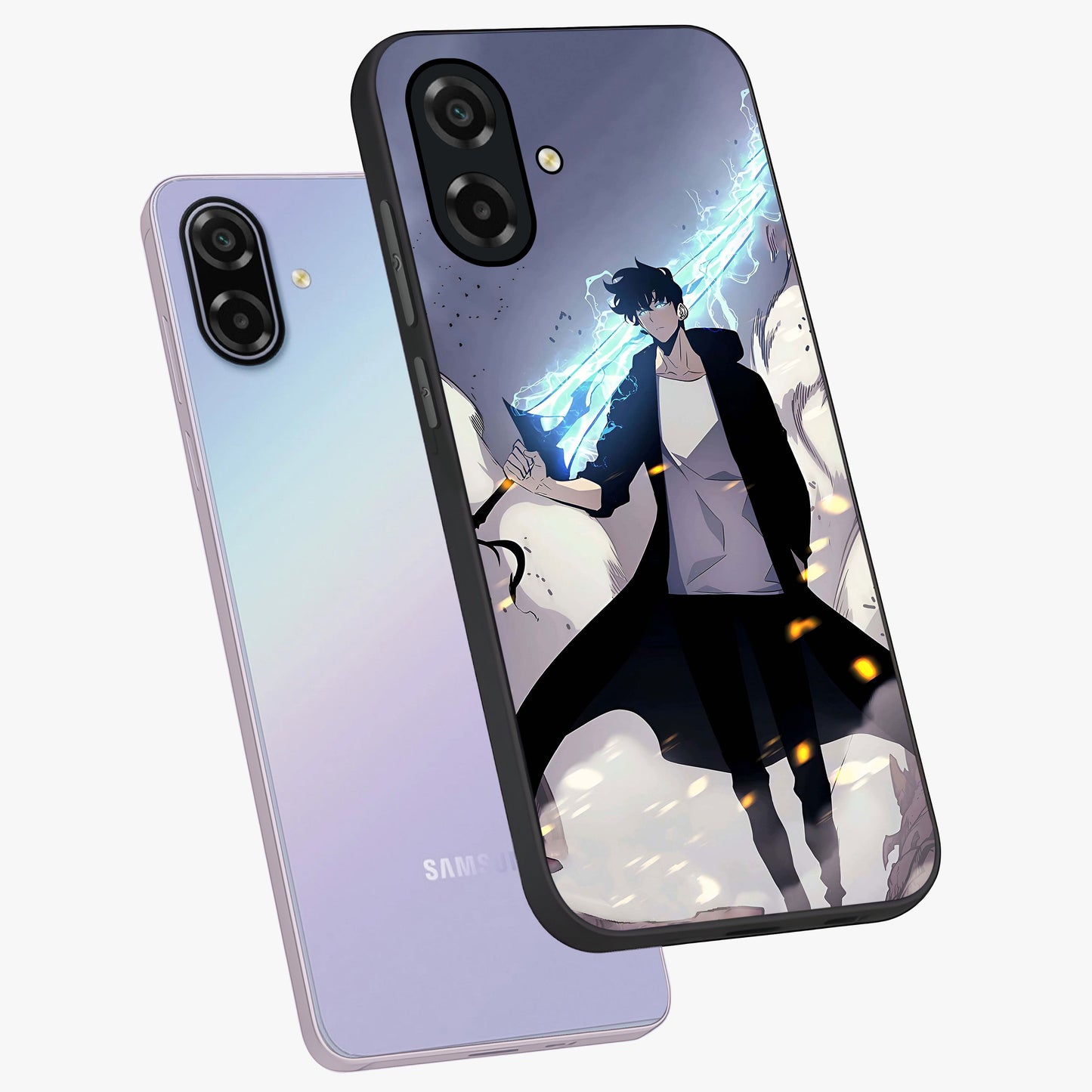 Dark Lightning Anime Warrior Glass Case displayed in angled mockup highlighting powerful lightning themed anime illustration.