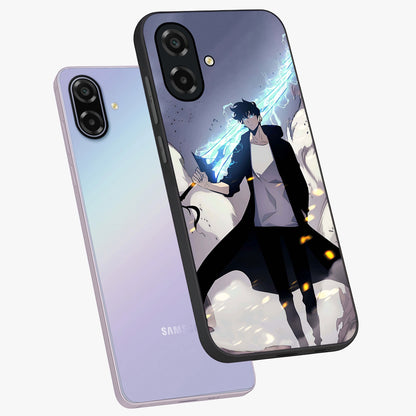 Dark Lightning Anime Warrior Glass Case displayed in angled mockup highlighting powerful lightning themed anime illustration.