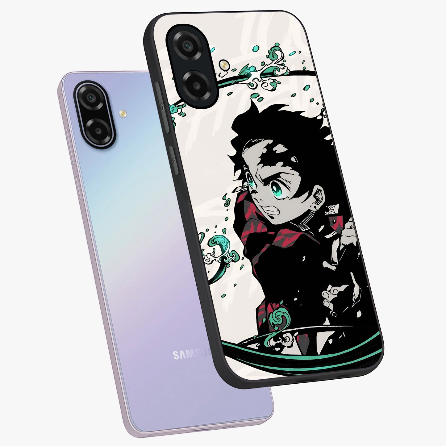 Demon Slayer Glass Case displayed in angled mockup highlighting dramatic anime character design with action aesthetic.