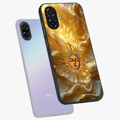Eternal Golden Glow Glass Case displayed in angled mockup highlighting glowing golden aesthetic design with elegant style.
