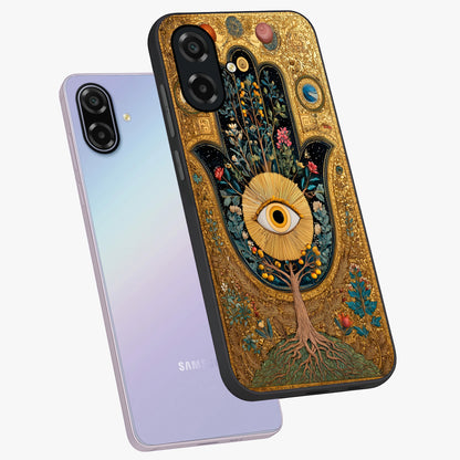 Ethereal Evil Eye Glass Case displayed in angled mockup highlighting protective evil eye symbol with spiritual aesthetic design.