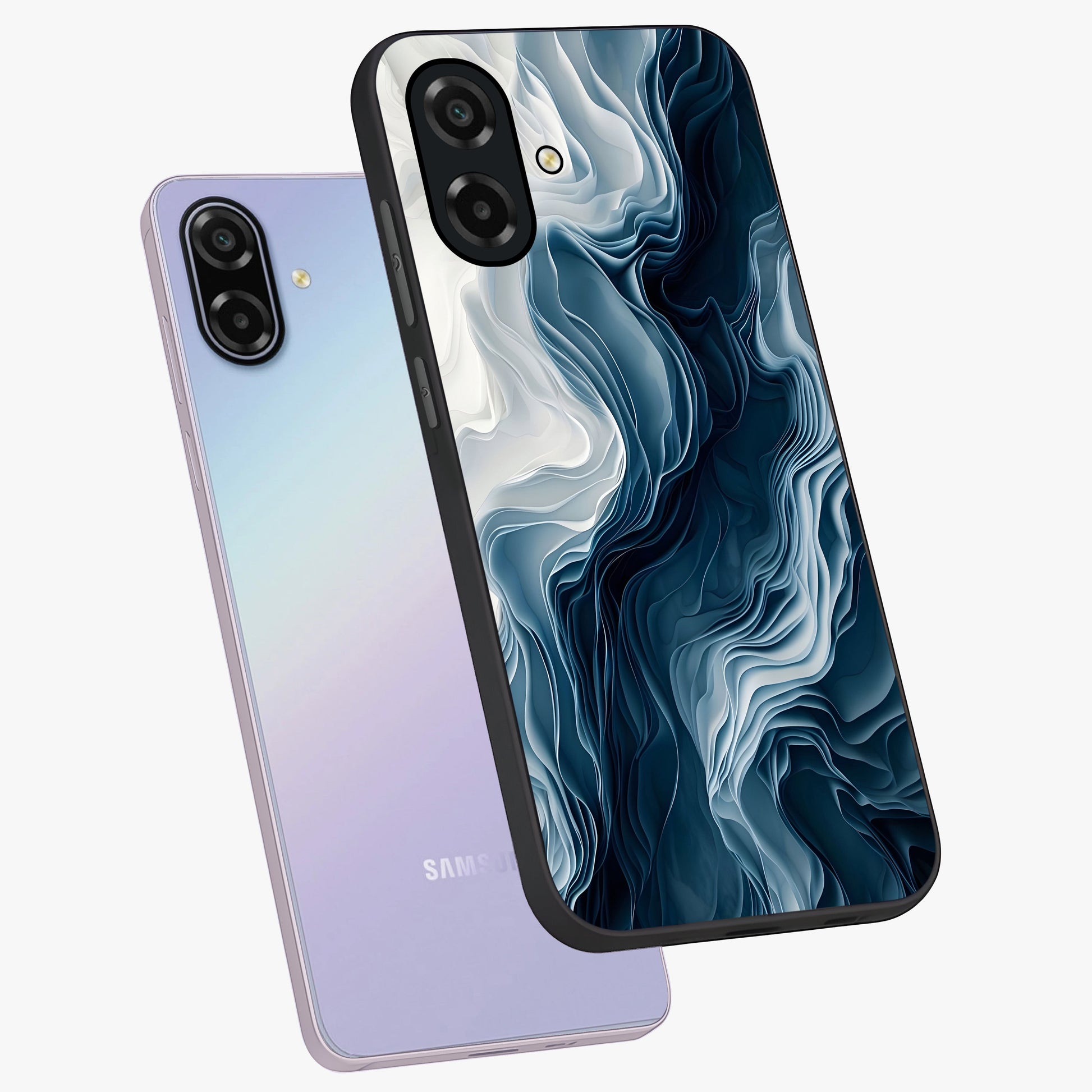 Ethereal Paper Marble Glass Case displayed in angled mockup highlighting elegant marble pattern with modern aesthetic style.