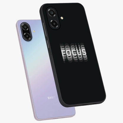 Focus Mode On Glass Case displayed in angled mockup highlighting clean minimal text artwork with modern aesthetic style.