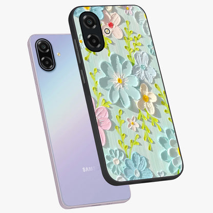 Frosted Petal Garden Glass Case displayed in angled mockup highlighting delicate flower petal design with calm garden aesthetic.