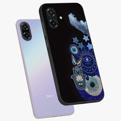 Galactic Charm Cluster Glass Case displayed in angled mockup highlighting luminous galaxy inspired design with dreamy aesthetic.