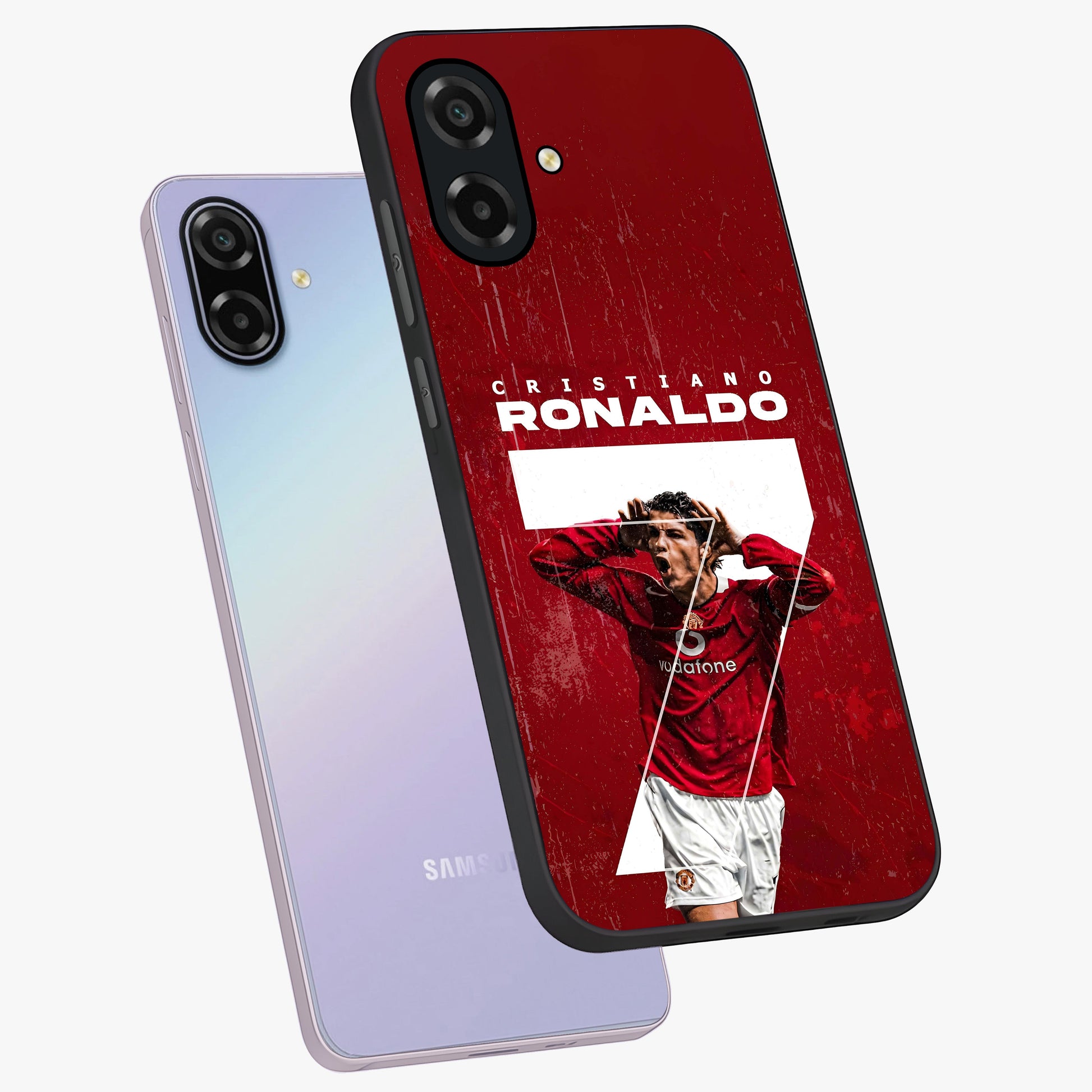 Goal Celebration Legacy Glass Case displayed in angled mockup highlighting energetic sports celebration design with bold athletic theme.