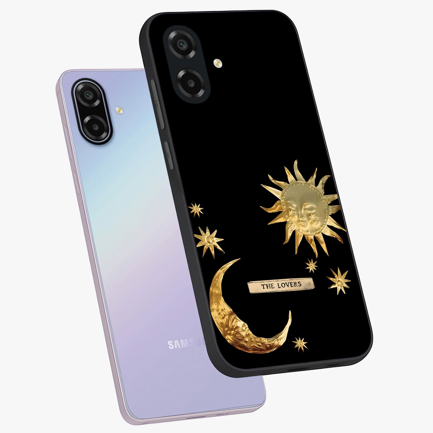 Gold Sun Blush Glass Case displayed in angled mockup highlighting radiant sun design with warm golden aesthetic.