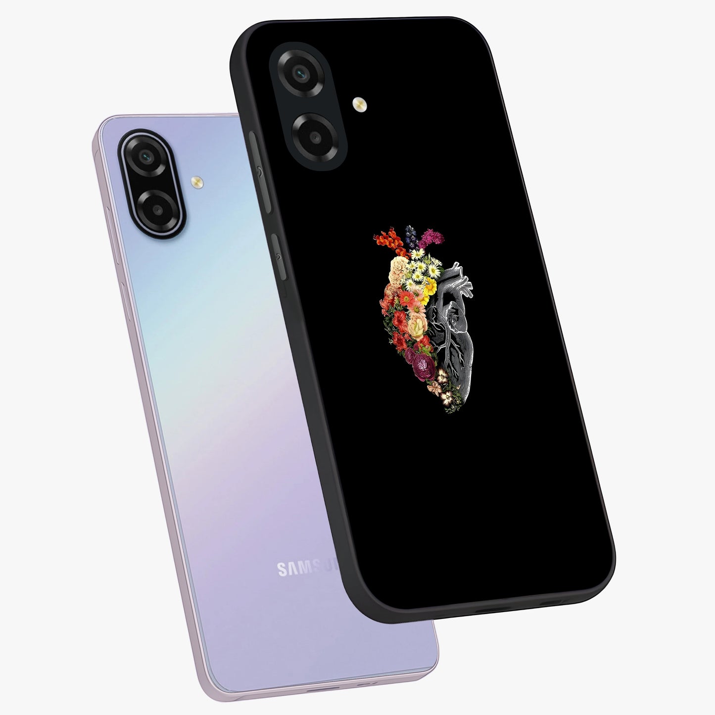 Heart With Flowers Glass Case displayed in angled mockup highlighting romantic flower design with soft aesthetic style.