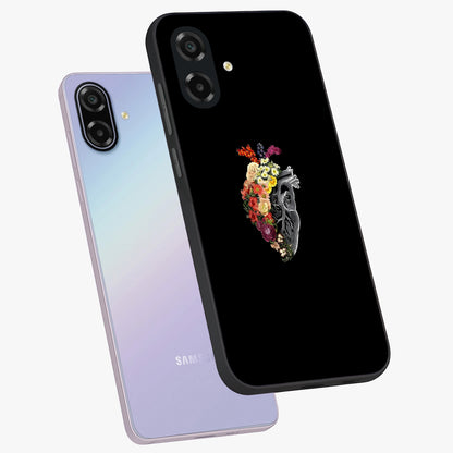 Heart With Flowers Glass Case displayed in angled mockup highlighting romantic flower design with soft aesthetic style.