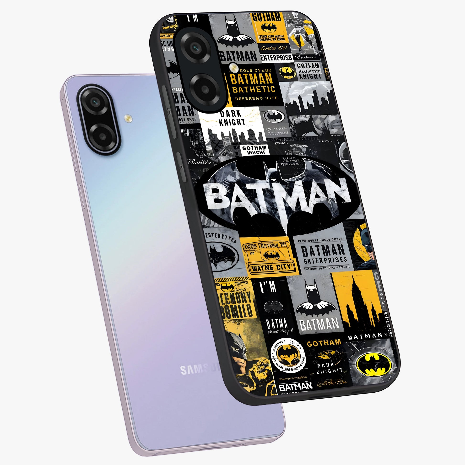 Knight Gotham Rise Glass Case displayed in angled mockup highlighting powerful knight silhouette design with dramatic aesthetic.