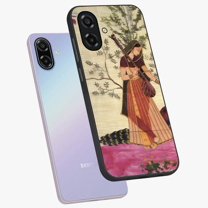 Lady With Veena Art Glass Case displayed in angled mockup highlighting graceful musical illustration with cultural artistic aesthetic.