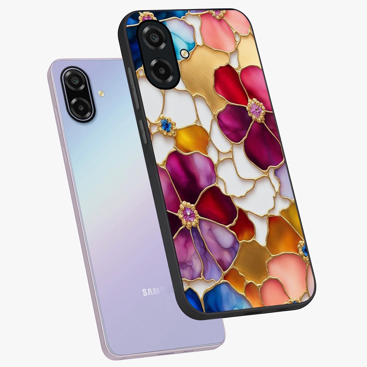 Marble Flower Pattern Glass Case displayed in angled mockup highlighting elegant marble floral design with modern aesthetic.