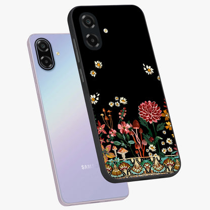 Midnight Bloom Pattern Glass Case displayed in angled mockup highlighting elegant flower design with midnight aesthetic style.