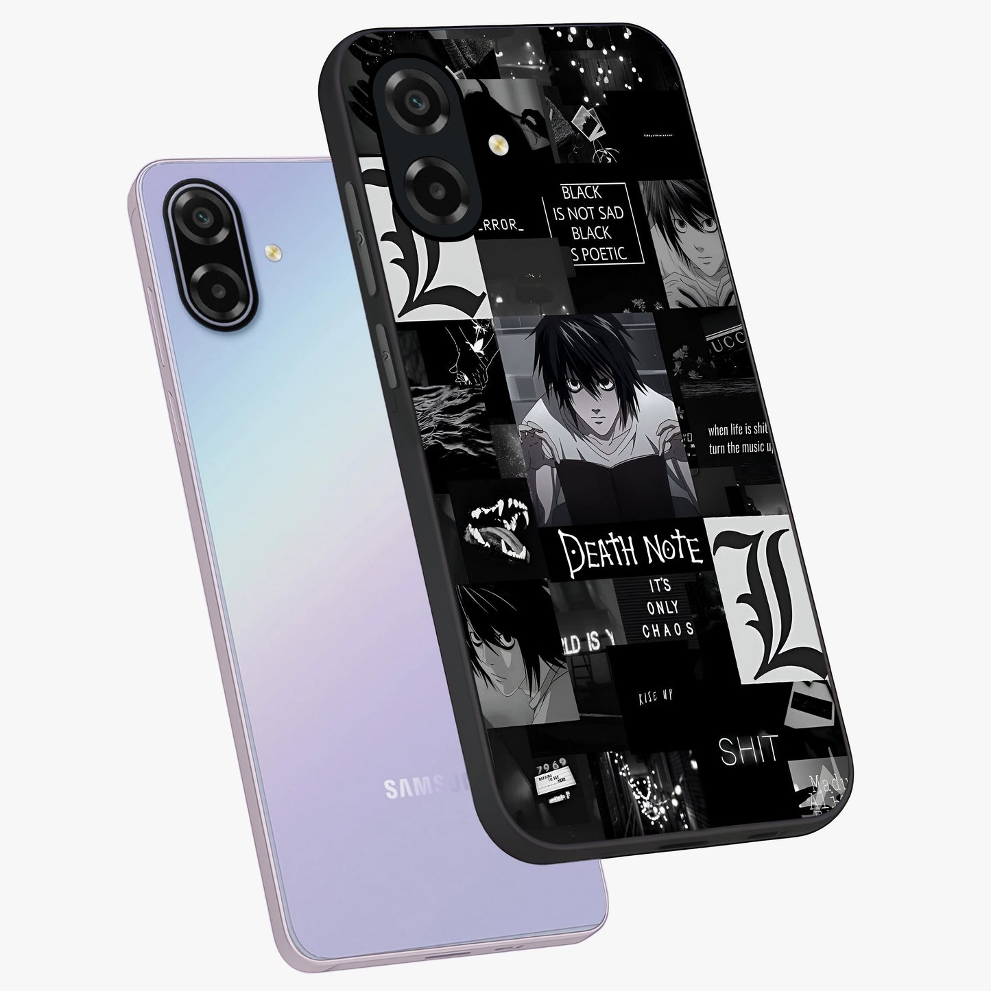 Midnight Chaos Mind Glass Case displayed in angled mockup highlighting chaotic artistic design with dramatic midnight aesthetic.